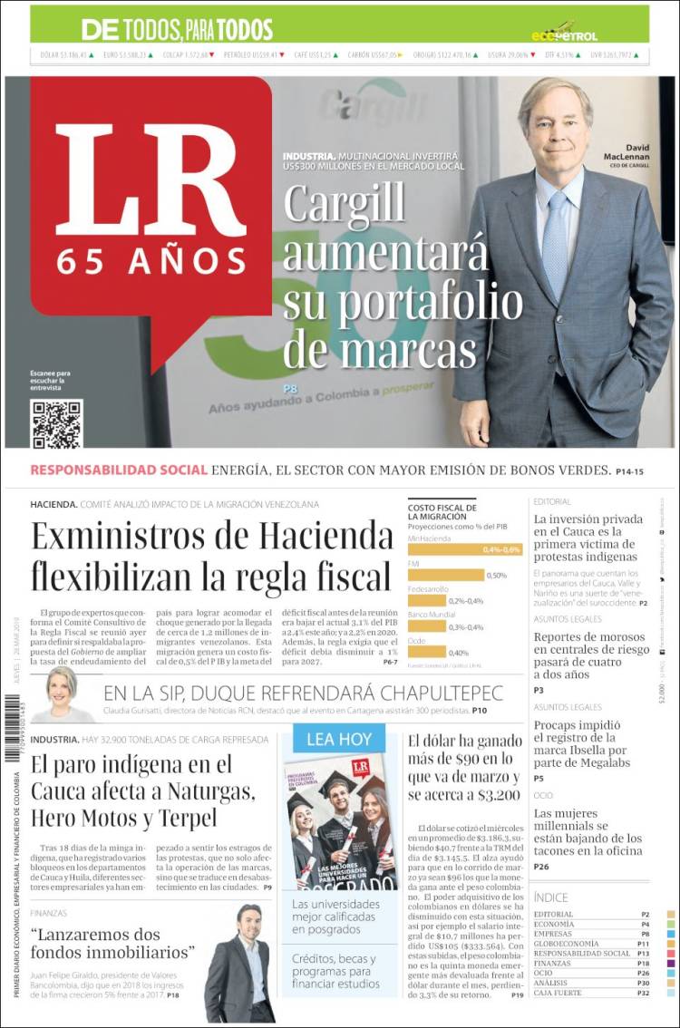 Portada de La Republica (Colombia)