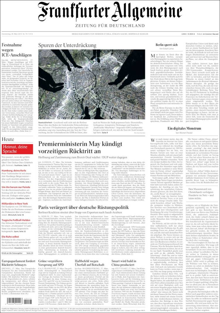 Portada de Frankfurter Allgemeine (Alemania)