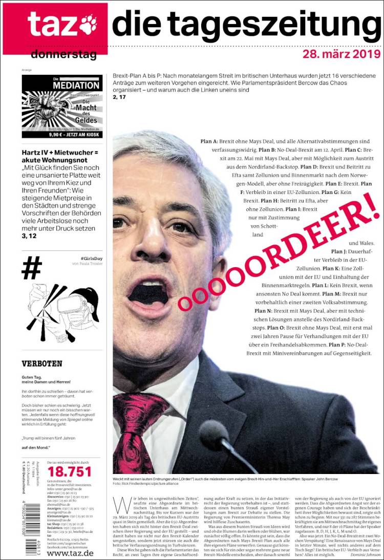 Portada de Die Tageszeitung (Alemania)