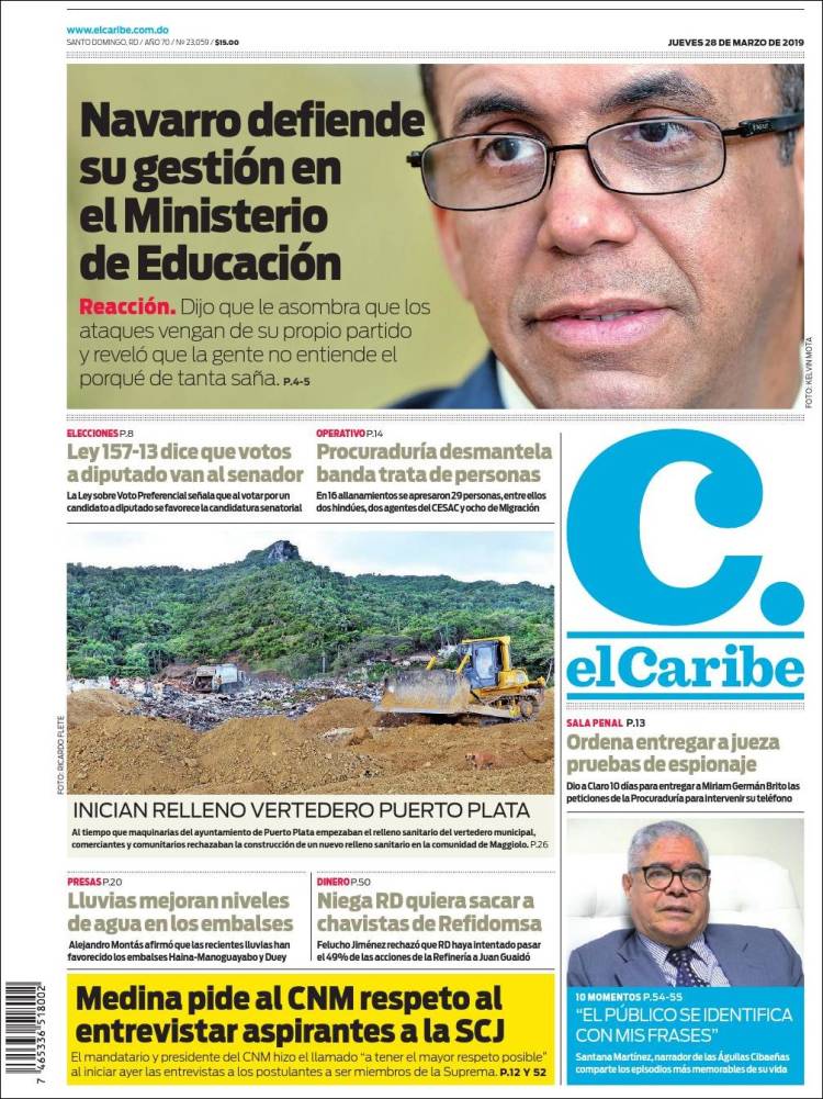 Portada de El Caribe (R. Dominicana)