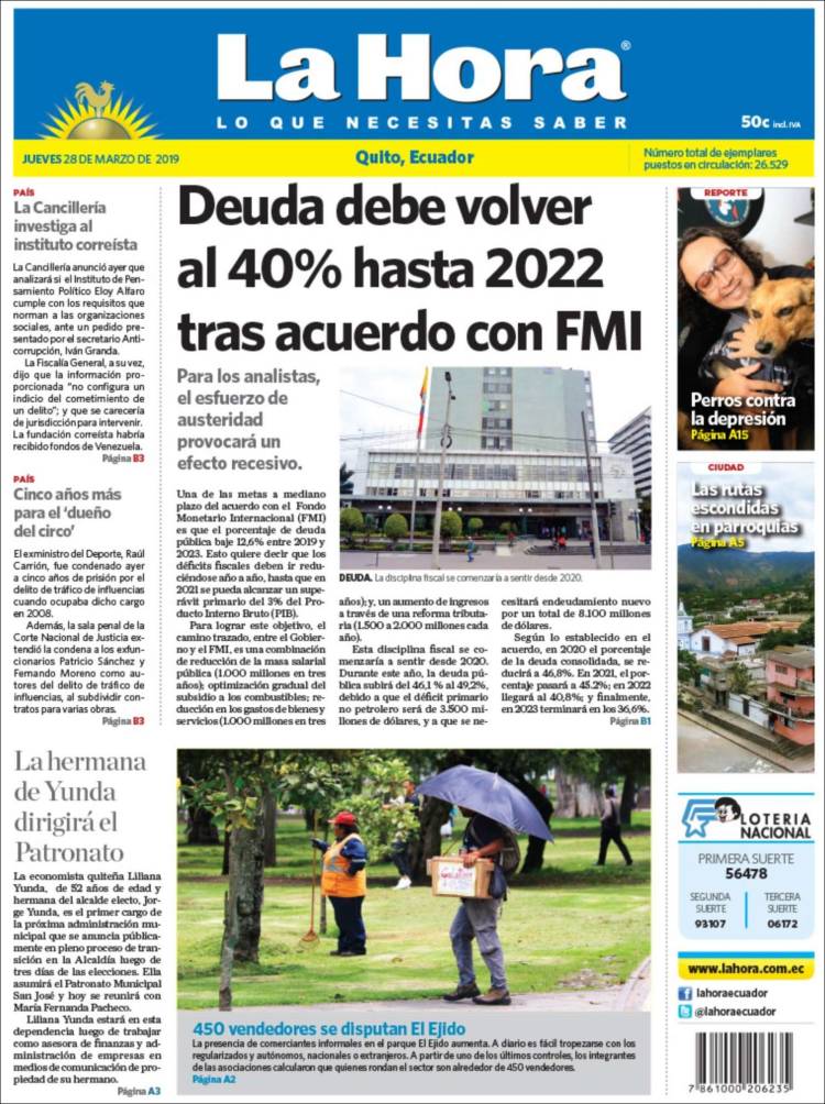 Portada de La Hora - Ecuador (Ecuador)