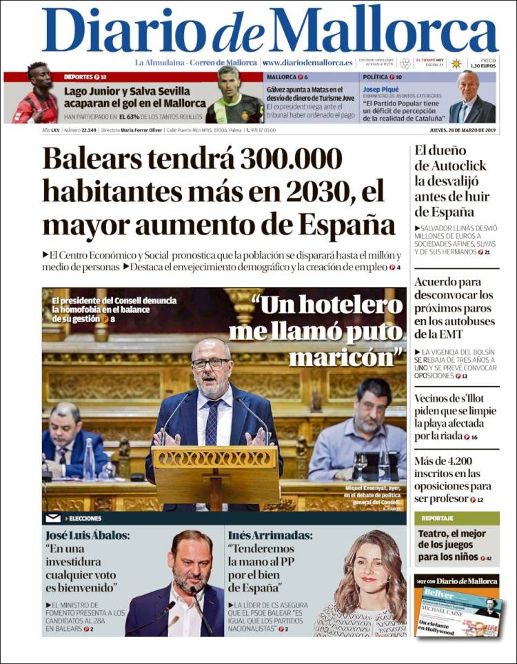 Portada de Diario de Mallorca (Espa&ntilde;a)