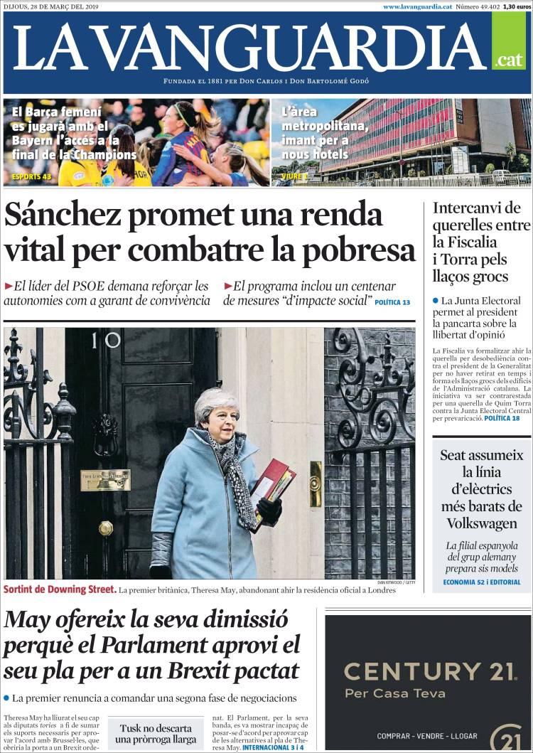 Portada de La Vanguardia (Espa&ntilde;a)