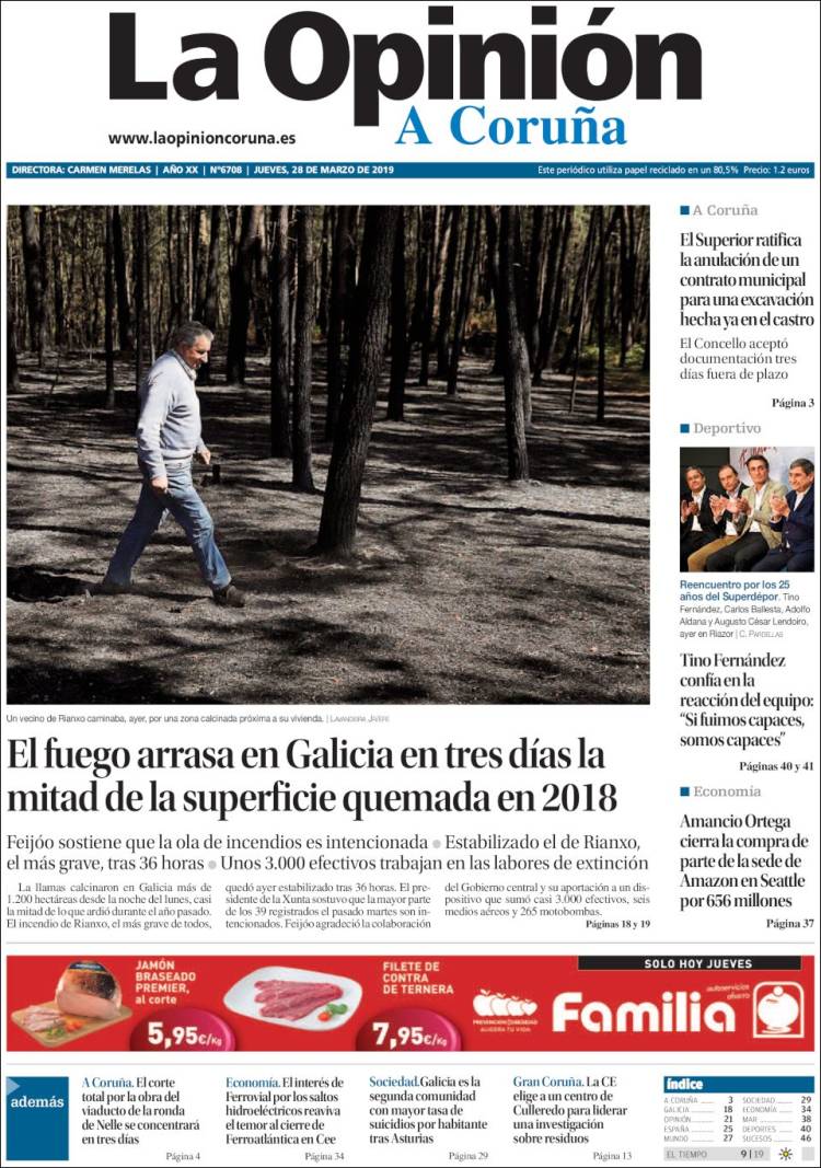 Portada de La Opinión de A Coruña (Espa&ntilde;a)