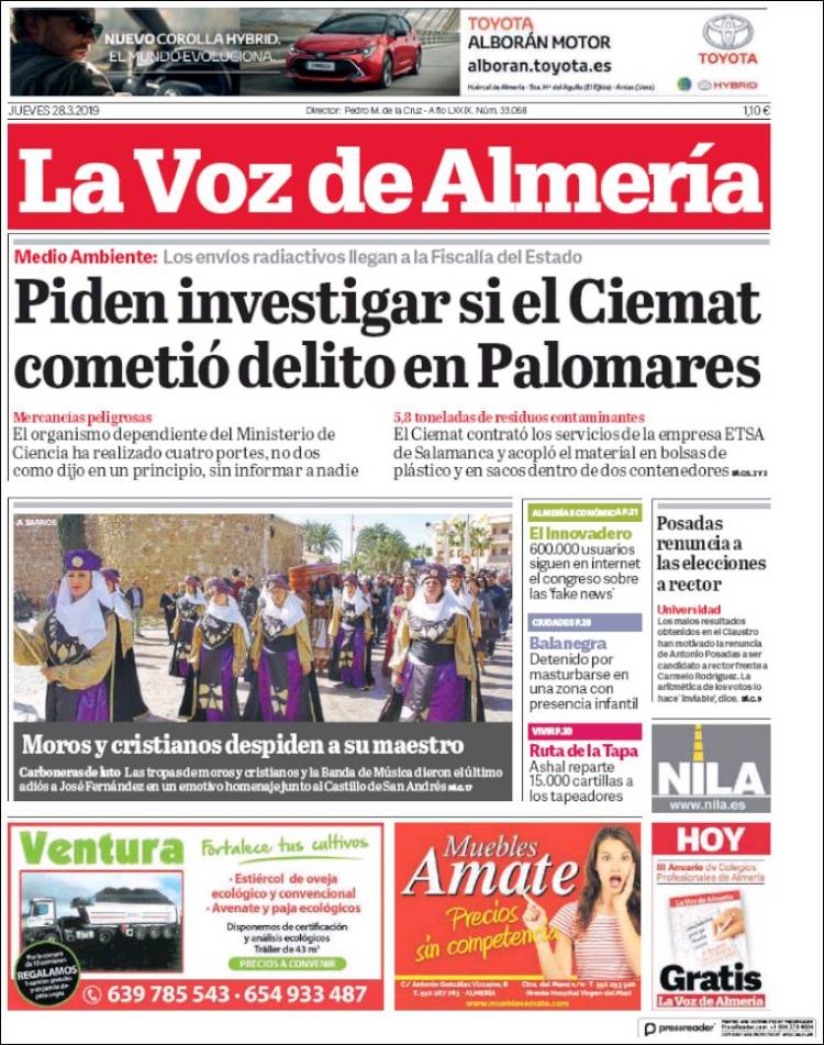 Portada de La Voz de Almería (Espa&ntilde;a)