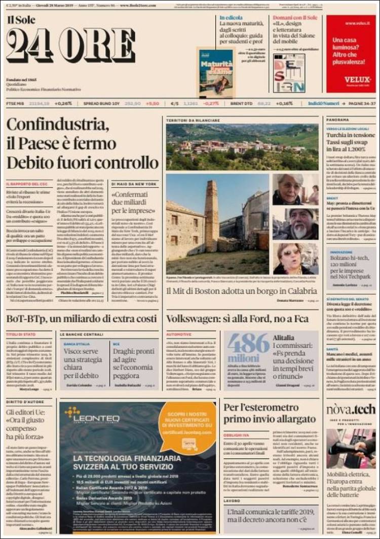 Portada de Il Sole 24 ORE (Italia)