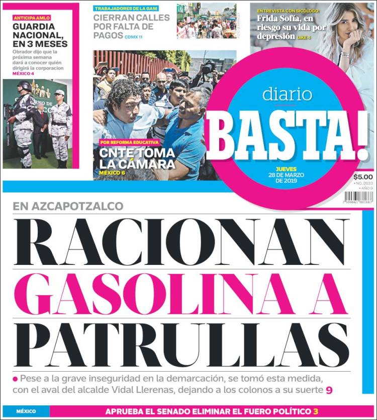 Portada de Diario Basta (México)