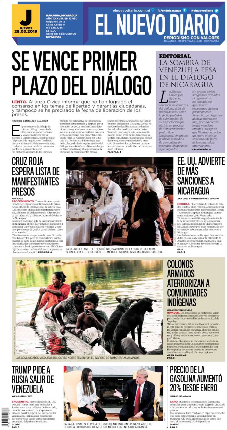 Portada de El Nuevo Diario (Nicaragua)