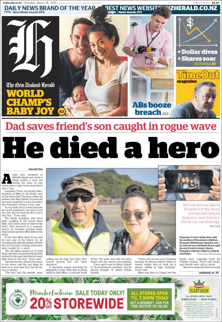 Portada de The New Zealand Herald (Nueva Zelanda)