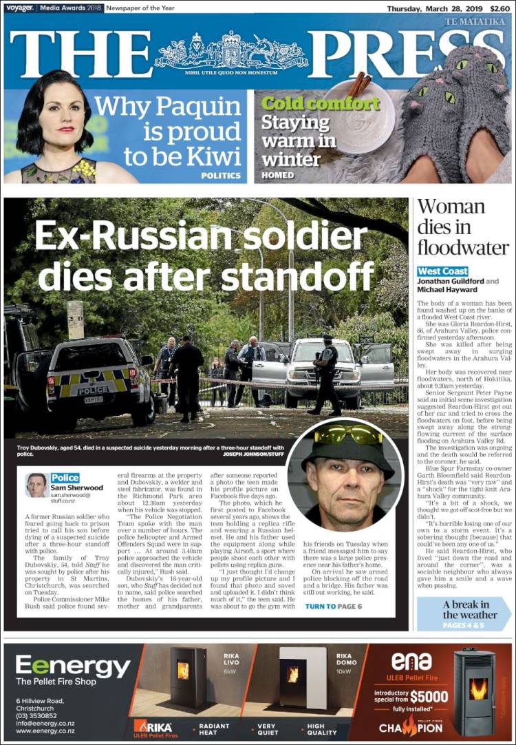 Portada de The Press (Nueva Zelanda)