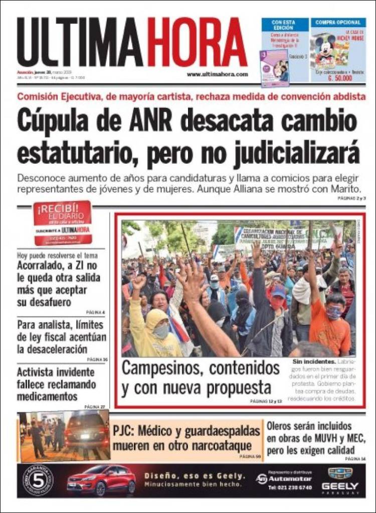 Portada de Última Hora (Paraguay)