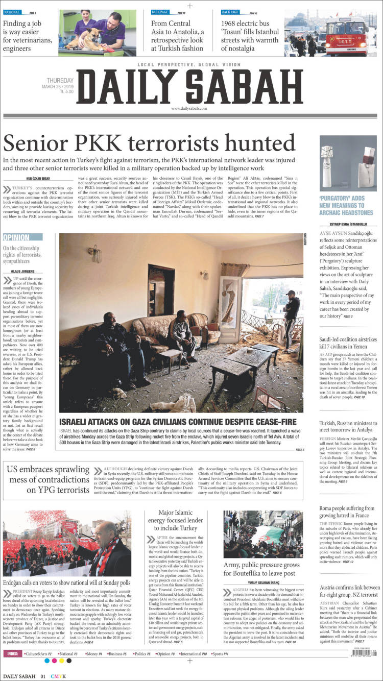 Portada de Daily Sabah (Turqu&iacute;a)