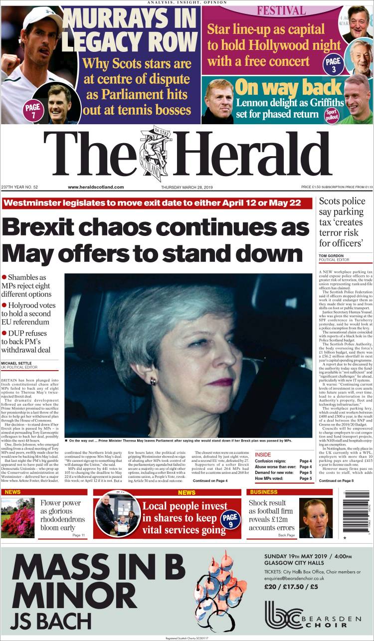 Portada de The Herald (Reino Unido)