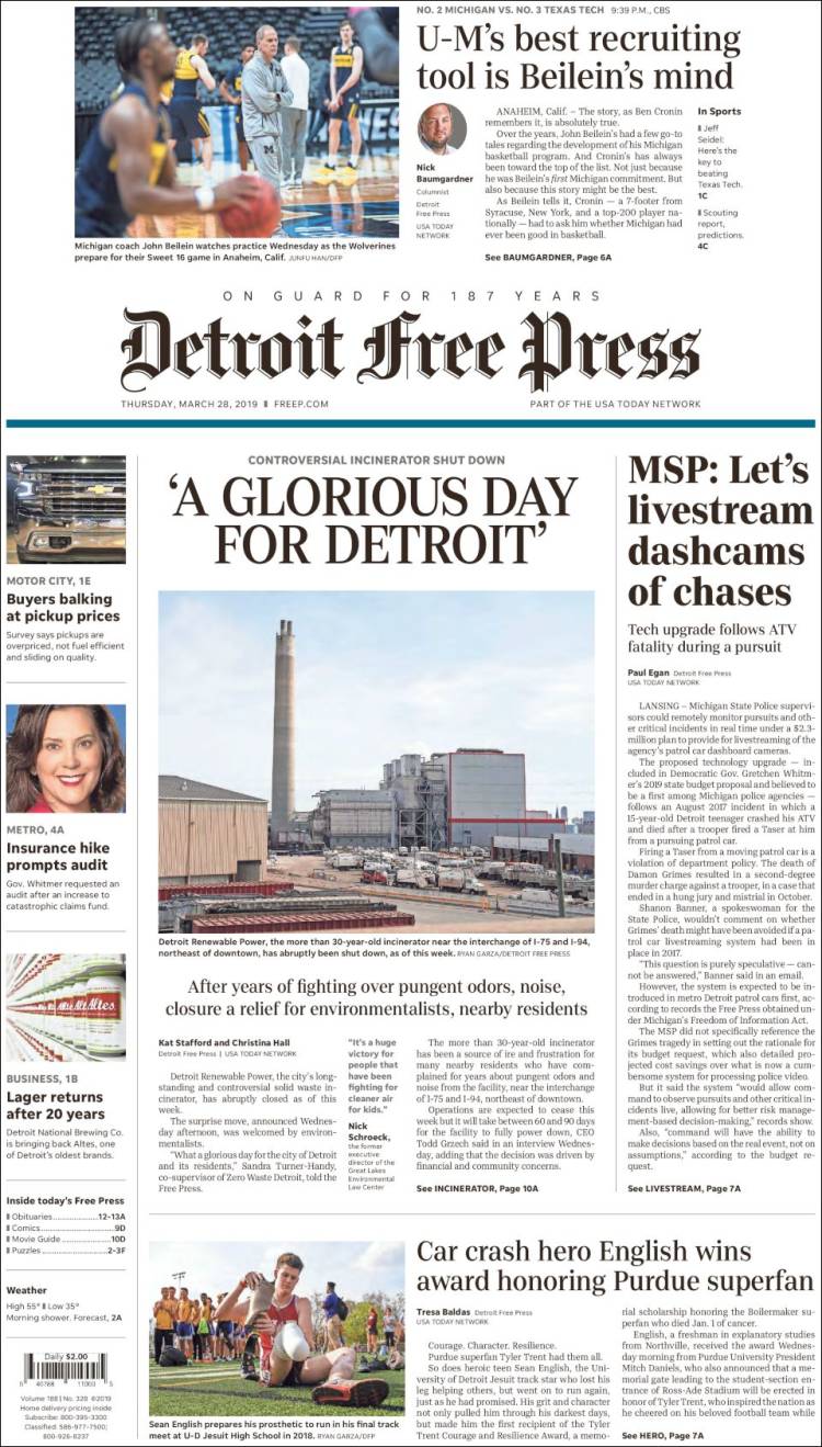 Portada de Detroit Free Press (USA)