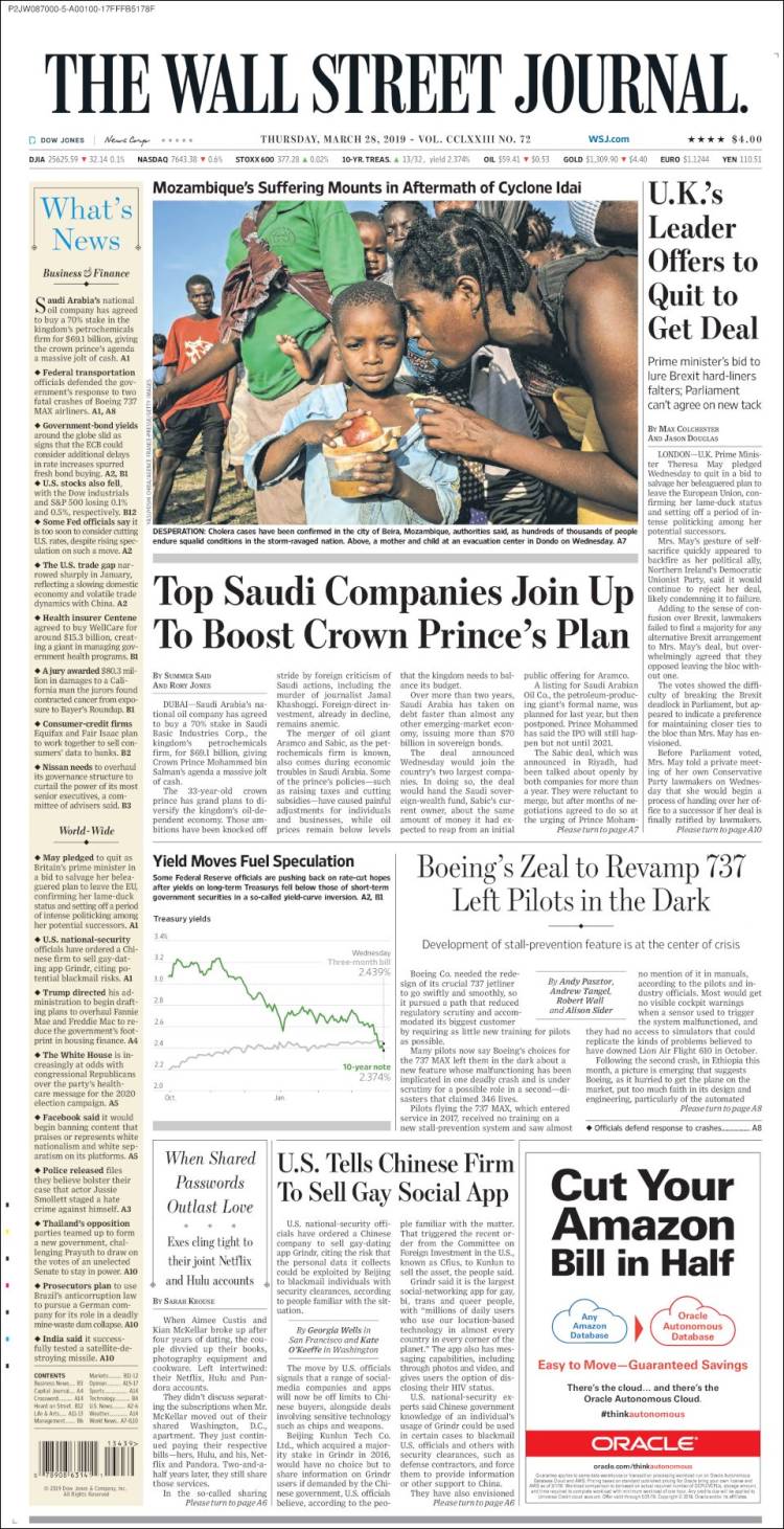 Portada de Wall Street Journal (USA)