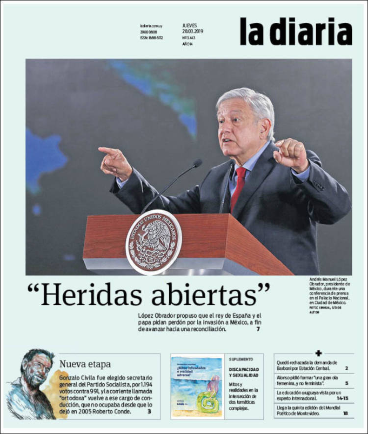 Portada de La Diaria (Uruguay)