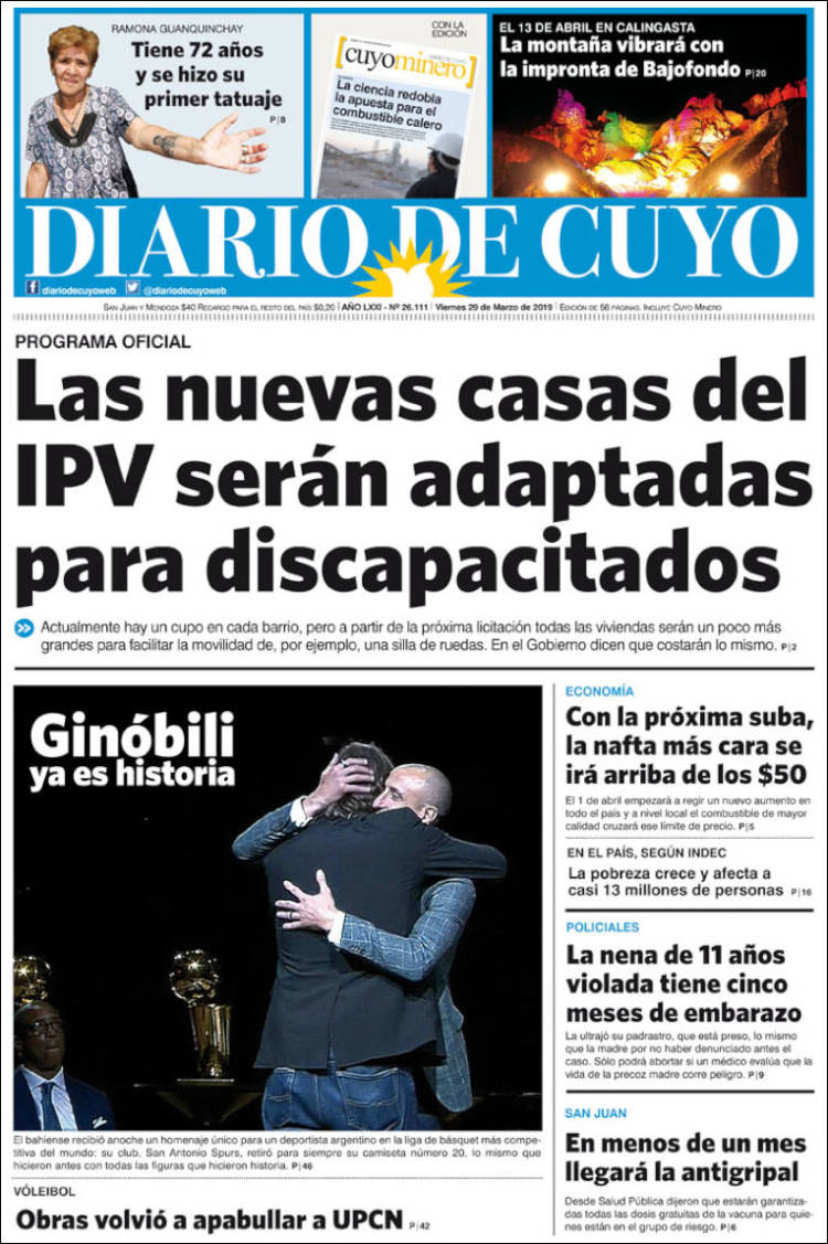 Portada de Diario de Cuyo (Argentina)