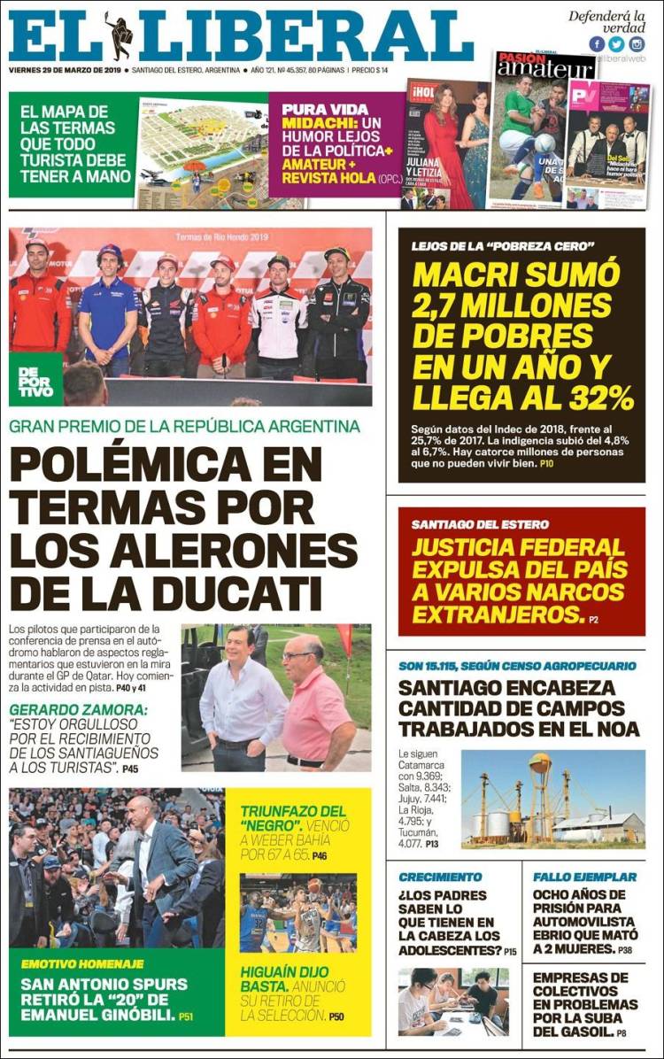Portada de Diario El Liberal (Argentina)