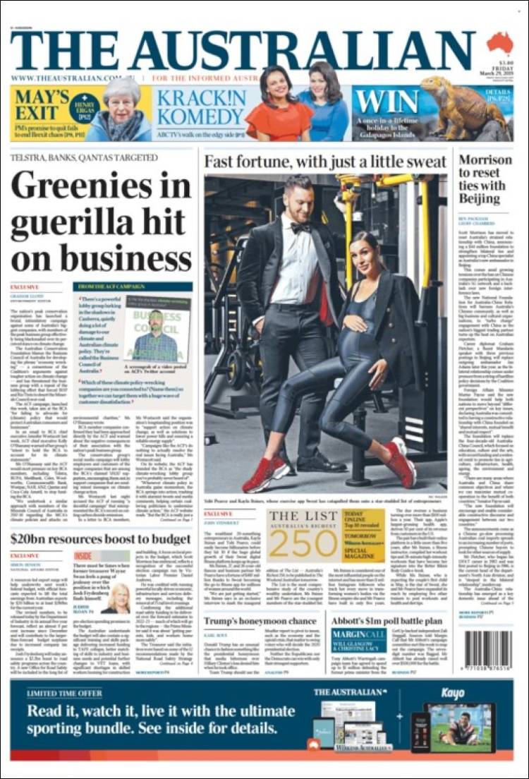 Portada de The Australian (Australia)