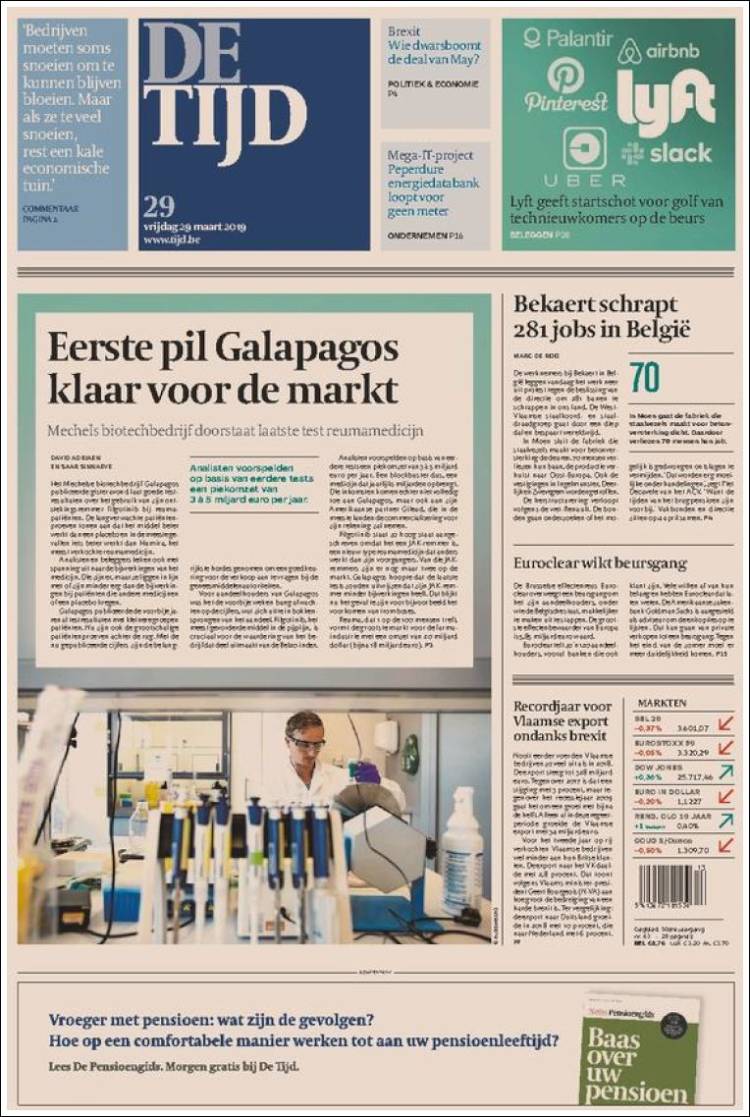 Portada de De Tijd (B&eacute;lgica)