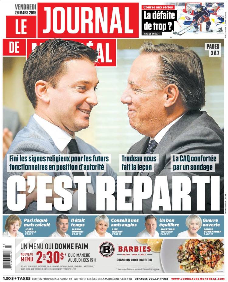 Portada de Le Journal de Montréal (Canadá)