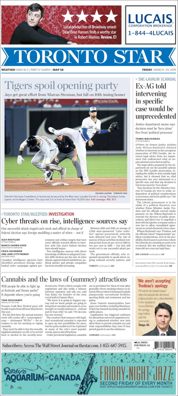 Portada de The Toronto Star (Canadá)