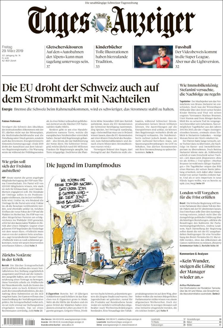 Portada de Tages-Anzeiger (Suiza)