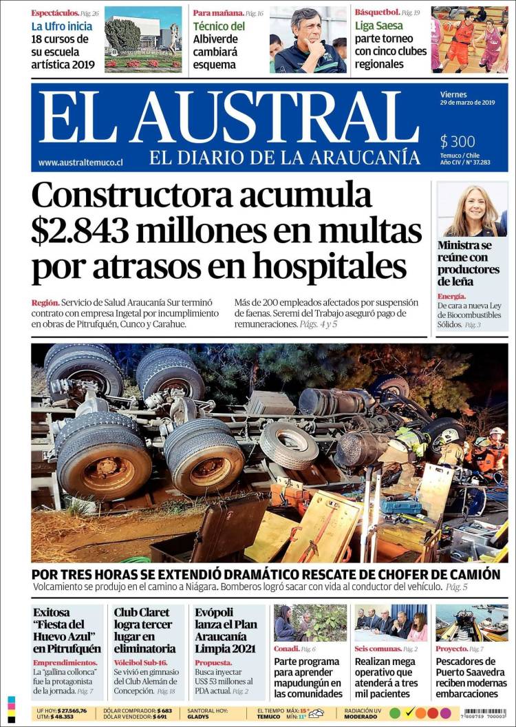 Portada de El Austral de Temuco (Chile)