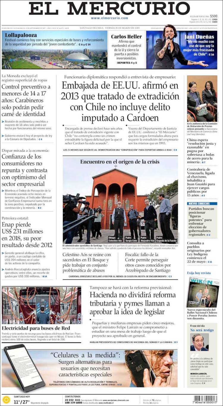 Portada de El Mercurio (Chile)