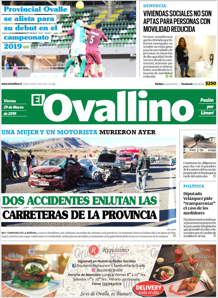 Portada de El Ovallino (Chile)