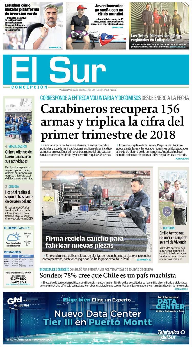 Portada de El Sur (Chile)