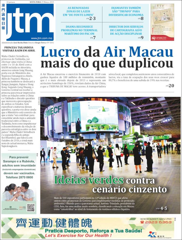 Portada de Jornal Tribuna de Macau (China)
