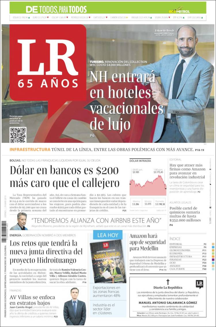Portada de La Republica (Colombia)