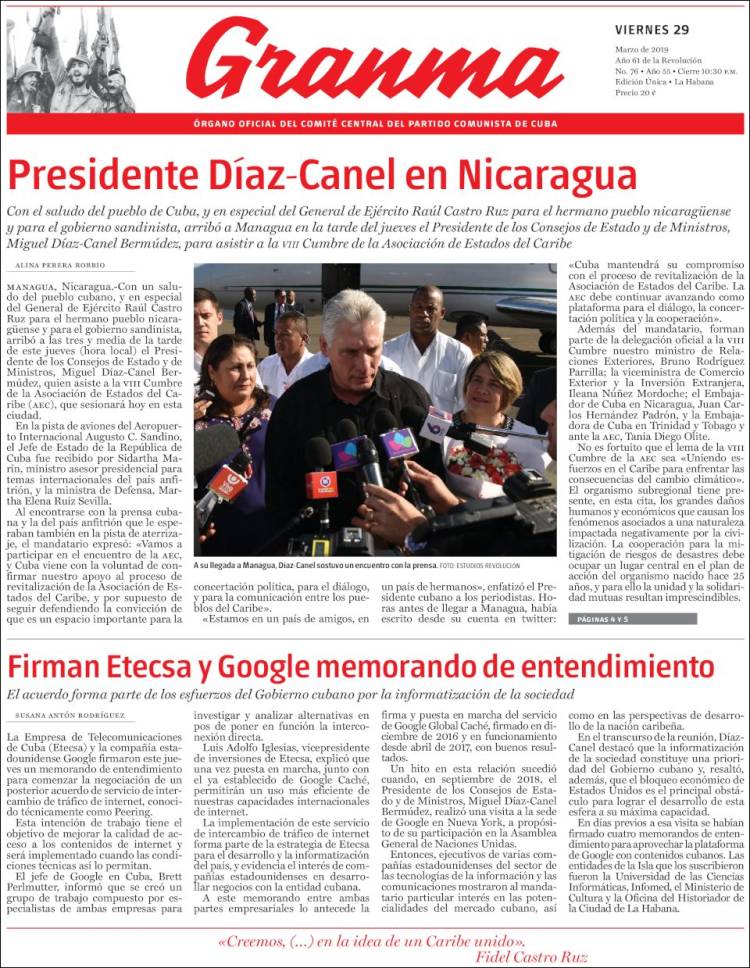 Portada de Granma (Cuba)