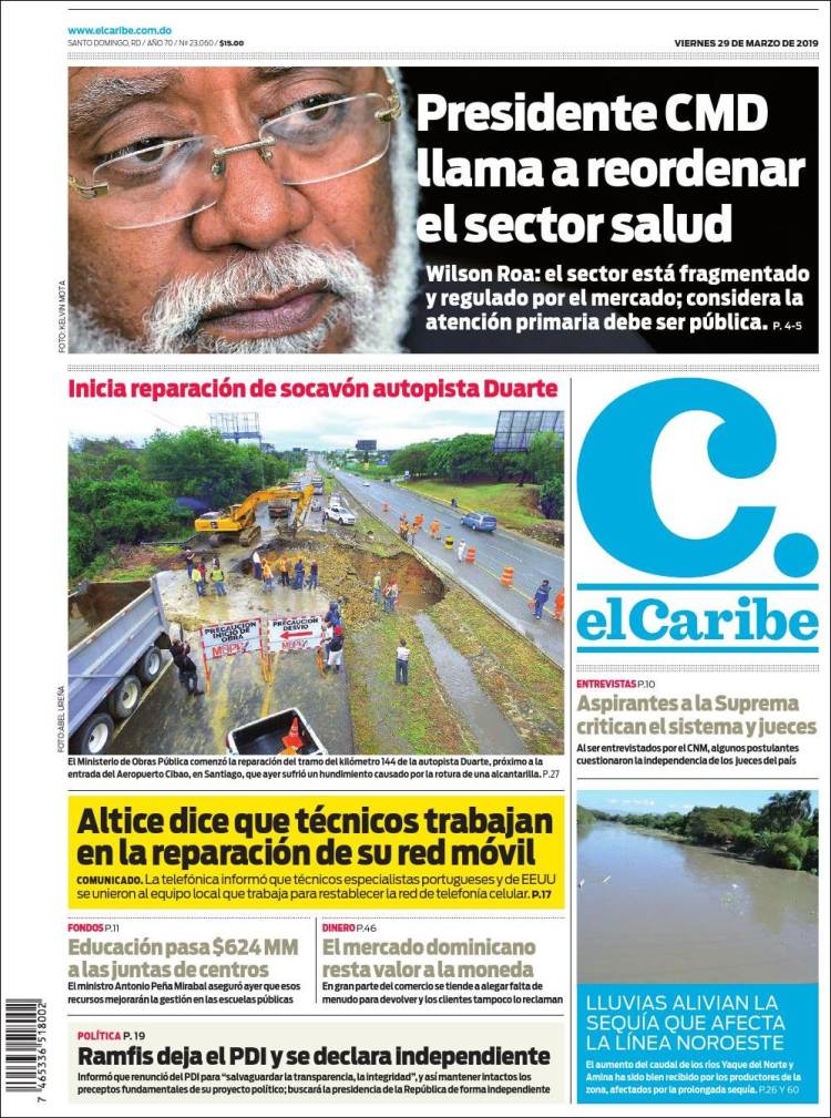 Portada de El Caribe (R. Dominicana)
