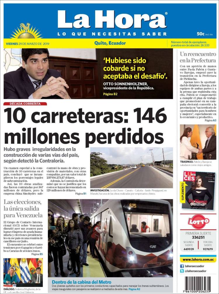 Portada de La Hora - Ecuador (Ecuador)