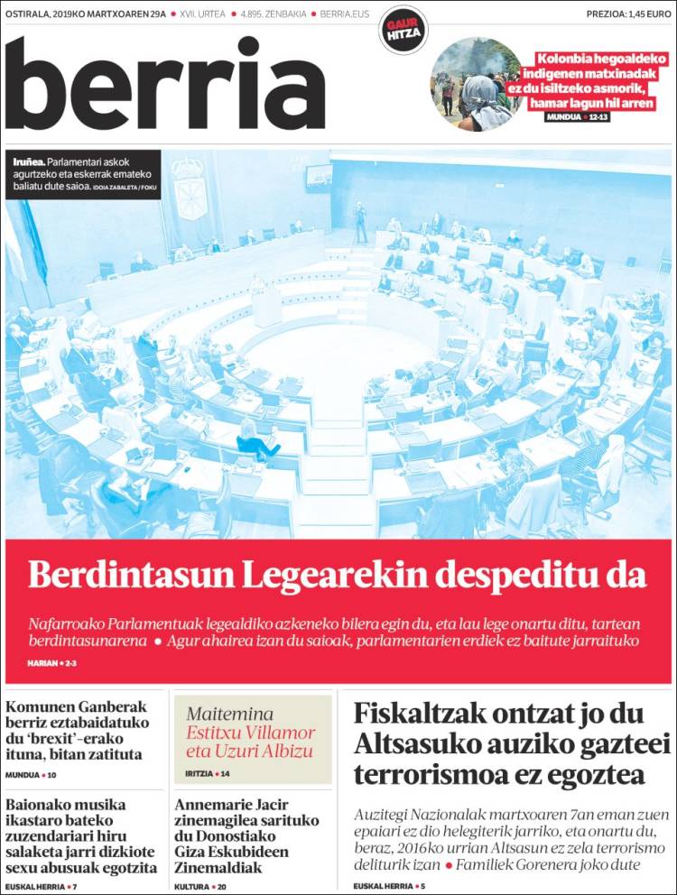 Portada de Berria (Espa&ntilde;a)