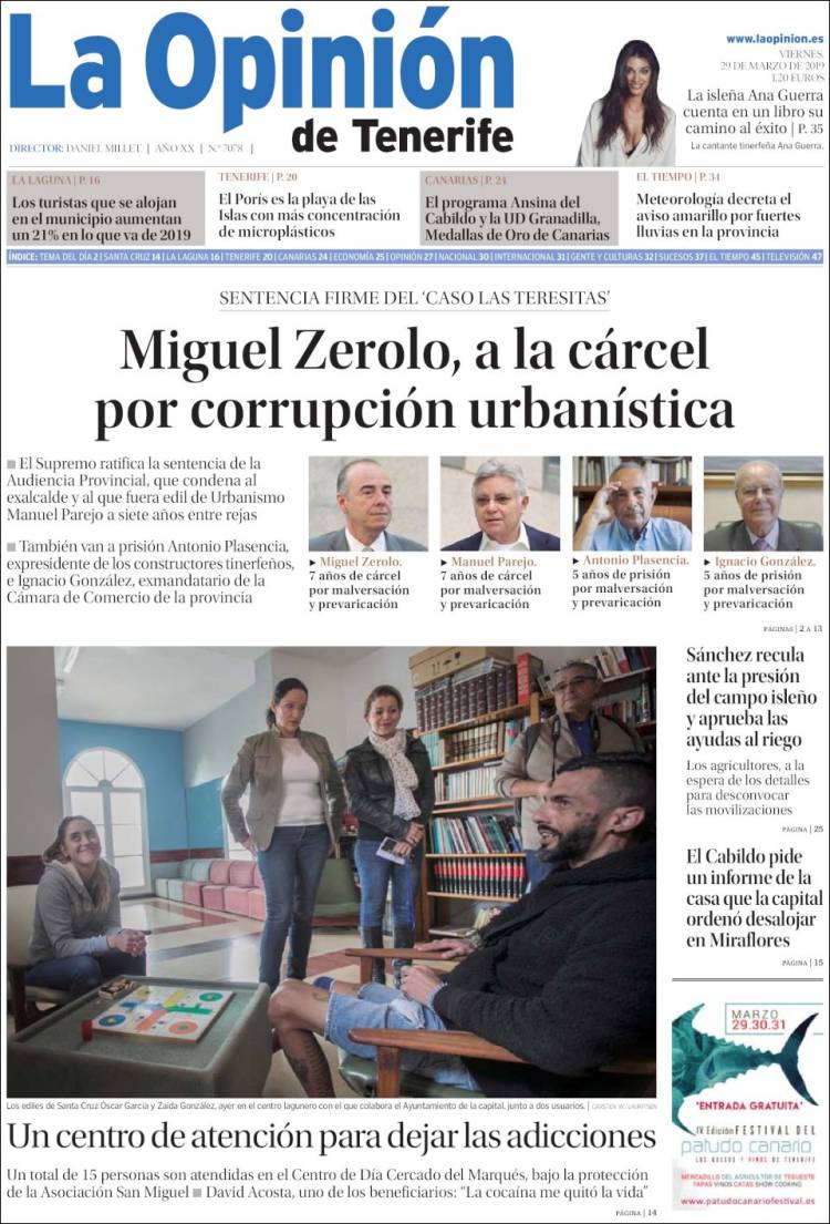 Portada de La Opinión de Tenerife (Espa&ntilde;a)