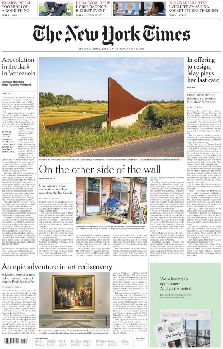 Portada de International New York Times (Europa)