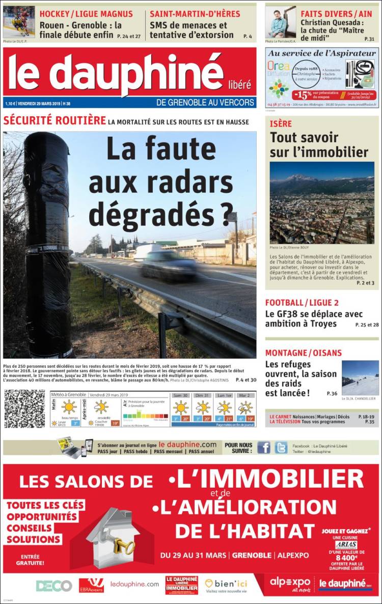Portada de Le Dauphiné Libéré (Francia)
