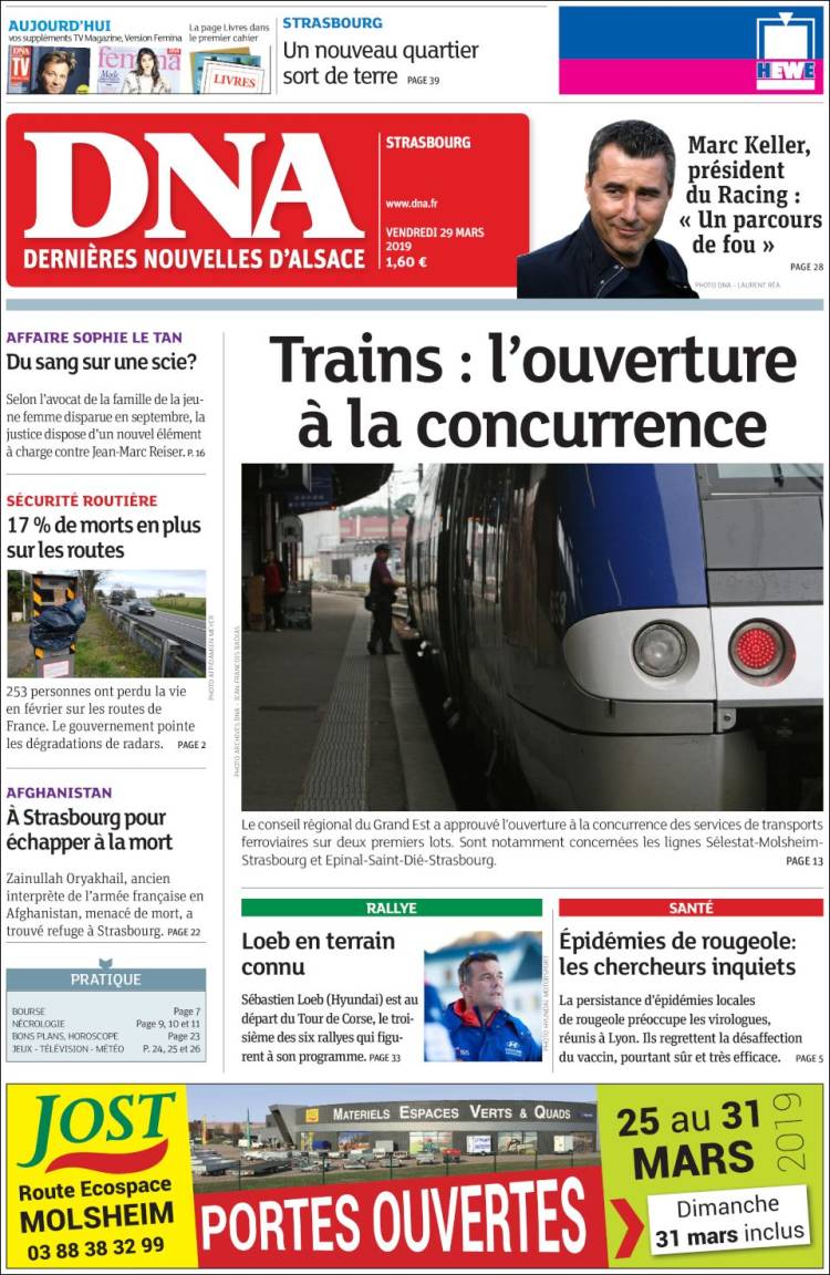 Portada de Les Dernières Nouvelles d'Alsace (Francia)