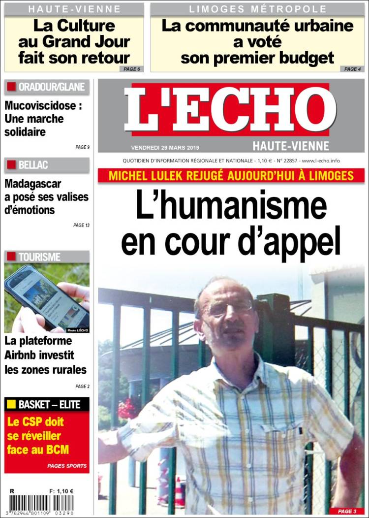 Portada de L'Echo de la Haute-Vienne (Francia)