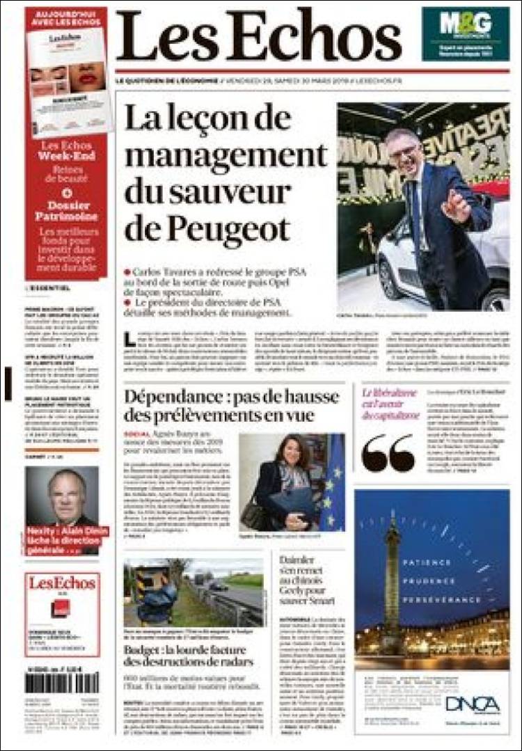 Portada de Les Echos (Francia)