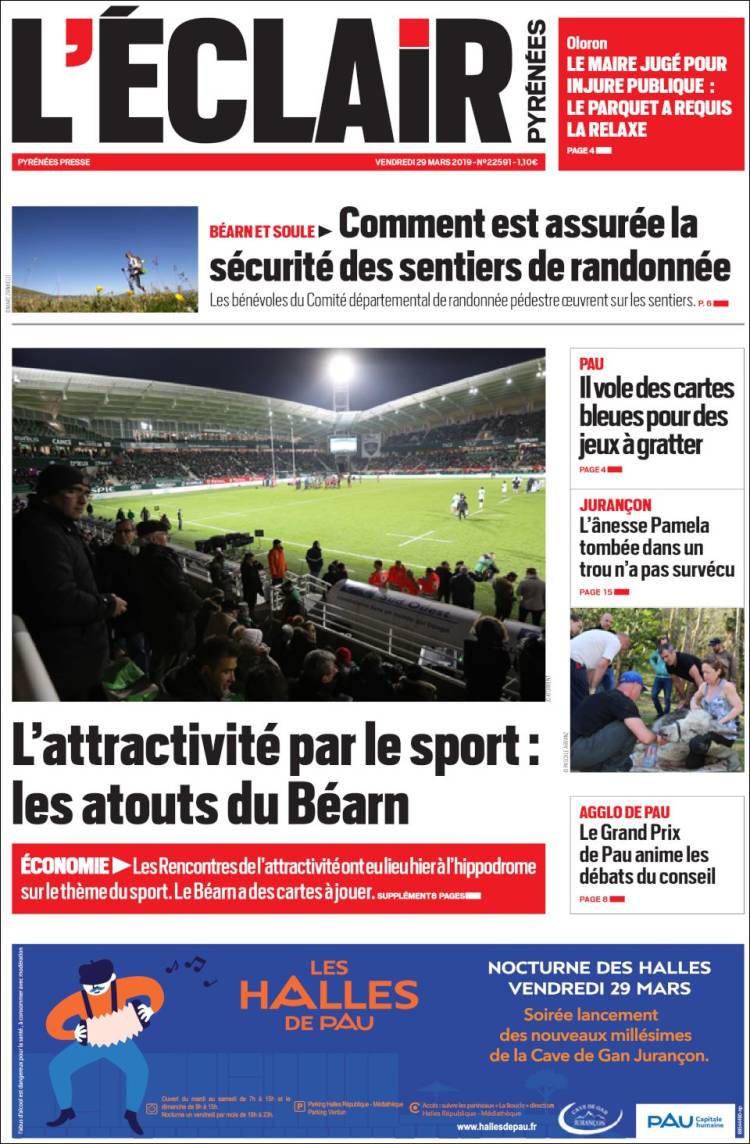 Portada de L'Eclair des Pyrénées (Francia)