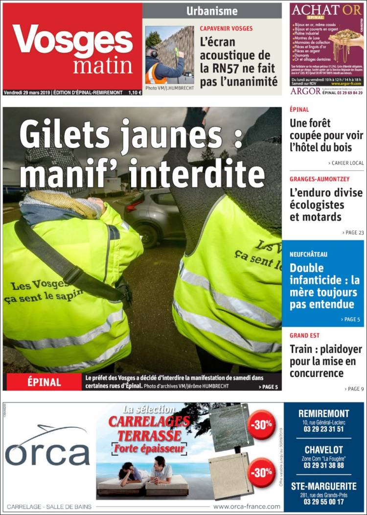 Portada de Vosges Matin (Francia)