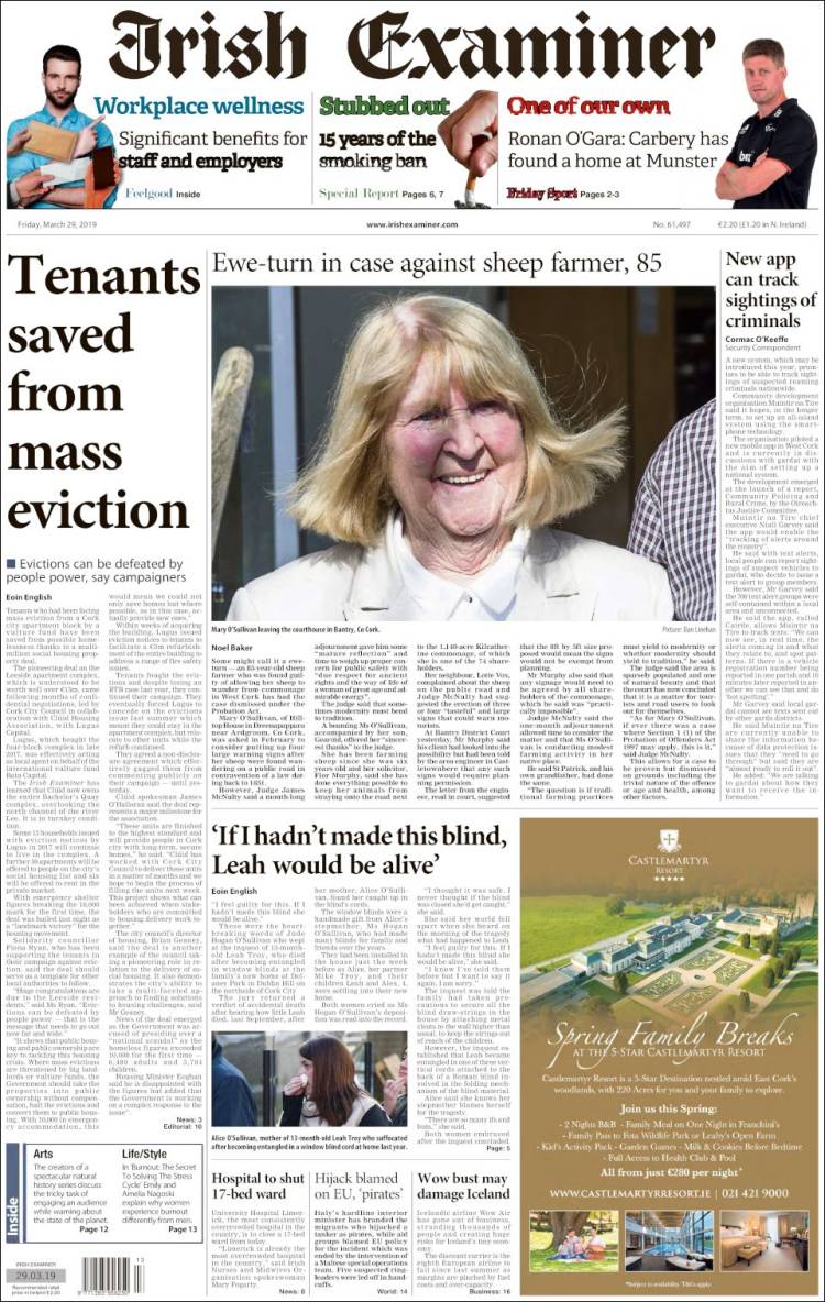 Portada de Irish Examiner (Irlanda)