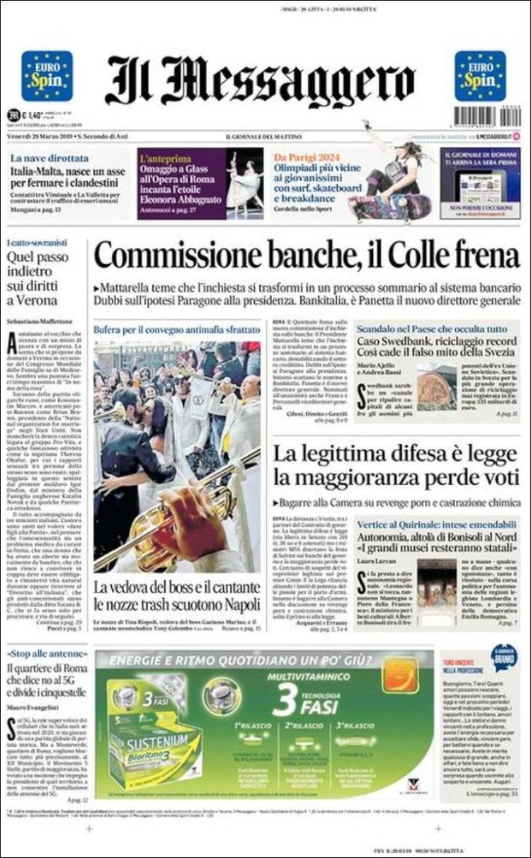 Portada de Il Messaggero (Italia)