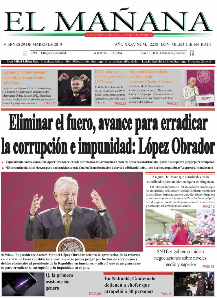 Portada de El Mañana de Toluca (M&eacute;xico)