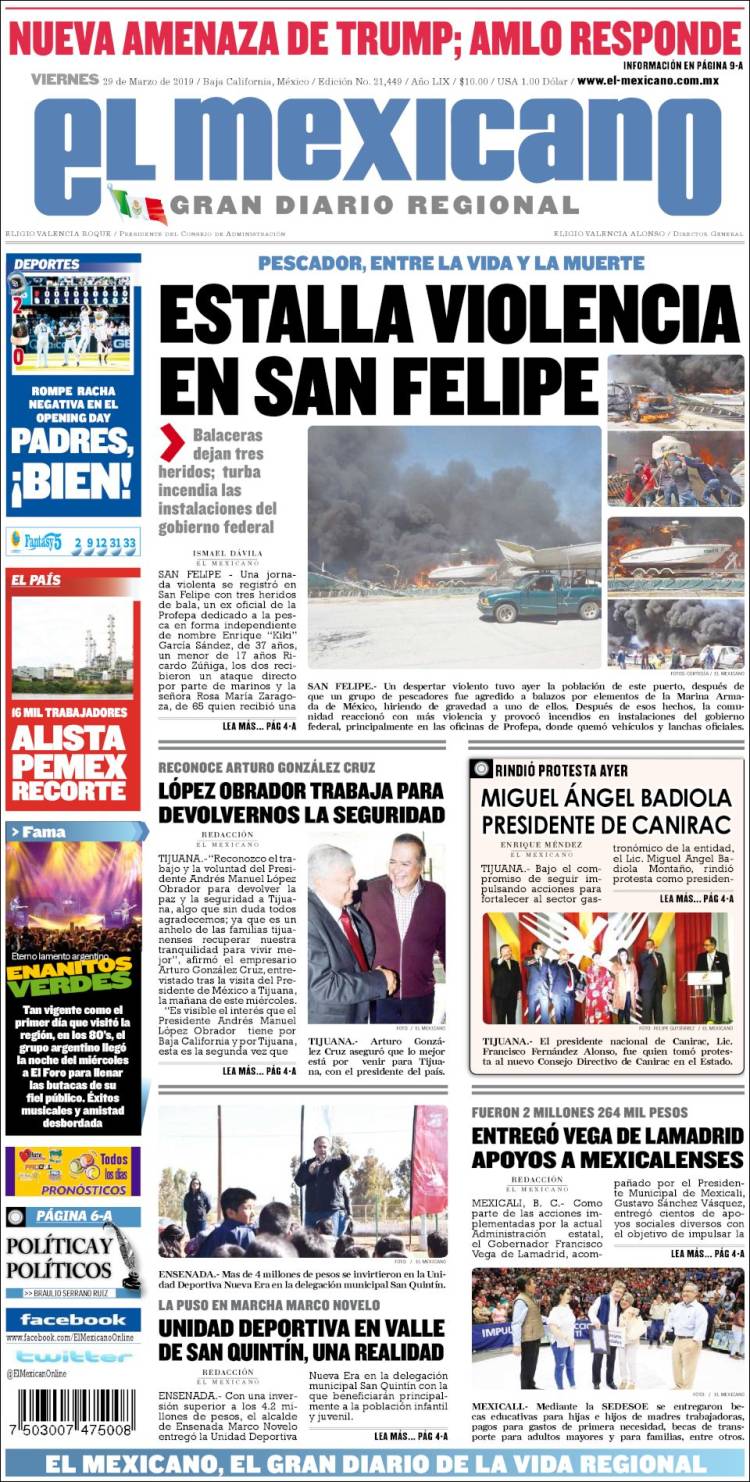 Portada de El Mexicano - El Gran Diario Regional (M&eacute;xico)