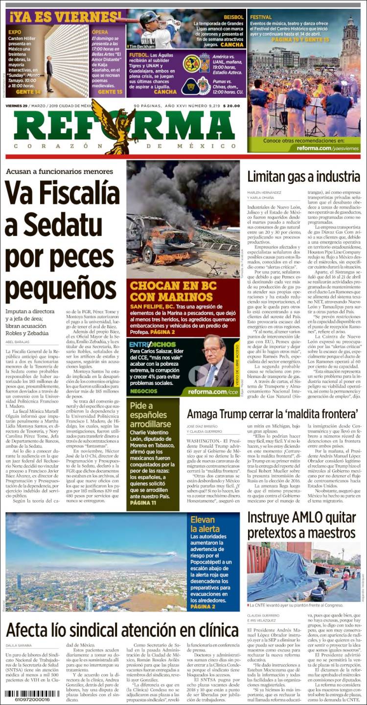 Portada de Reforma (M&eacute;xico)